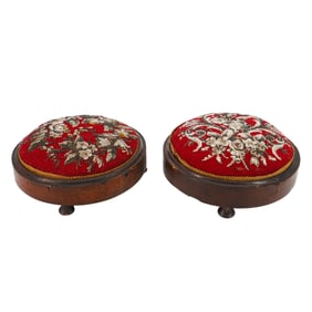 Pair of Antique Needlepoint Footstools