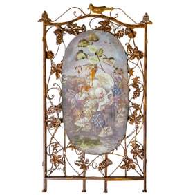 Oil Still Life Painted Metal Fireplace Screen