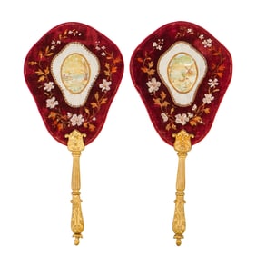 Pair of French Victorian Fire Fans