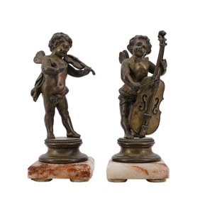 Pair of Spelter Putti Musician Figurines