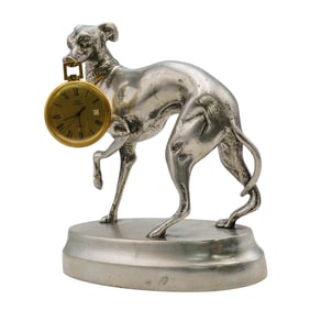Achille Gamba Art Nouveau Pewter Greyhound with Brass Clock