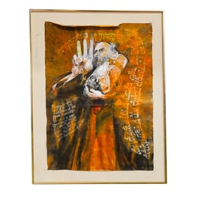 Signed Mixed Media Watercolor of Simeon the Just