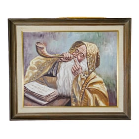 Joseph Glotzer (American, 1925-2007) Man with Shofar Oil on Canvas