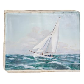 Signed Oil on Canvas Sailing Yacht