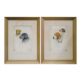 Pair Of Arthur Wardle (British, 1864-1949) 'British Dogs' Colored Etching