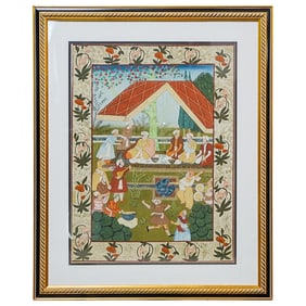Mughal Empire Style Court Watercolor Painting