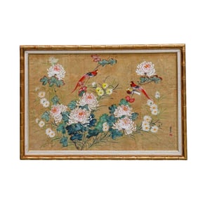 Chinese Watercolor on Parchment Hua Niao Hua Floral Painting