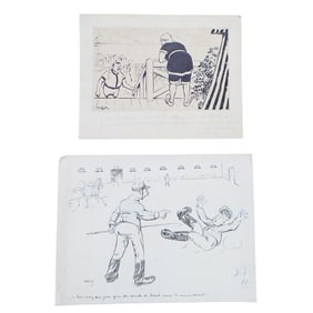 Pair Of Vintage French Comic Illustrations