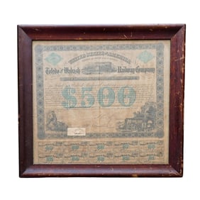 Signed Framed Bond Certificate from the Toledo Wabash Railway Company