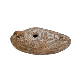 Antique Egyptian Carved Pottery Oil Lamp