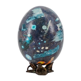 Sci-Fi Printed Ostrich Egg on Brass Frog Stand