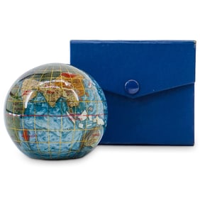 Semi Precious Stone Globe Paperweight With Box