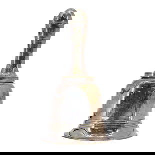 Dunhill Silver Plated School Bell Cocktail Shaker: Dunhill Silver Plated School Bell Cocktail ShakerEarly to mid 20th century, EnglandDunhill silver-plated cocktail shaker shaped like an old school bell. Marked on bottom "Dunhill made in England, 3447