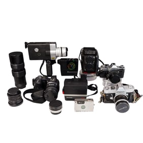 (11 Pcs) Vintage Camera And Lens Grouping