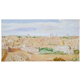 Signed "Vaughn" Acrylic on Canvas Jerusalem Landscape Painting
