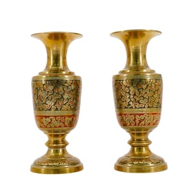 Pair of Vintage Indian Etched Brass Vases