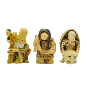 (3 Pcs) Japanese Resin Netsuke Figurines