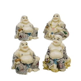 (4 Pcs) Vintage Resin Happy Buddha Small Figurines