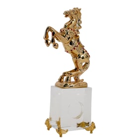 Vintage Golden Rearing Horse Statue on Lucite Base