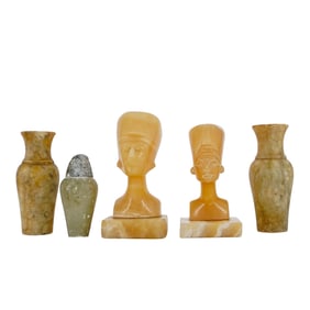 (5 pcs) Egyptian-style Vessels and Pair of Nefertitis