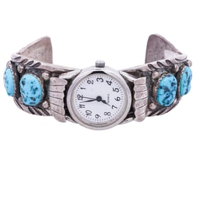 Signed Native American Sterling Silver & Turquoise Watch