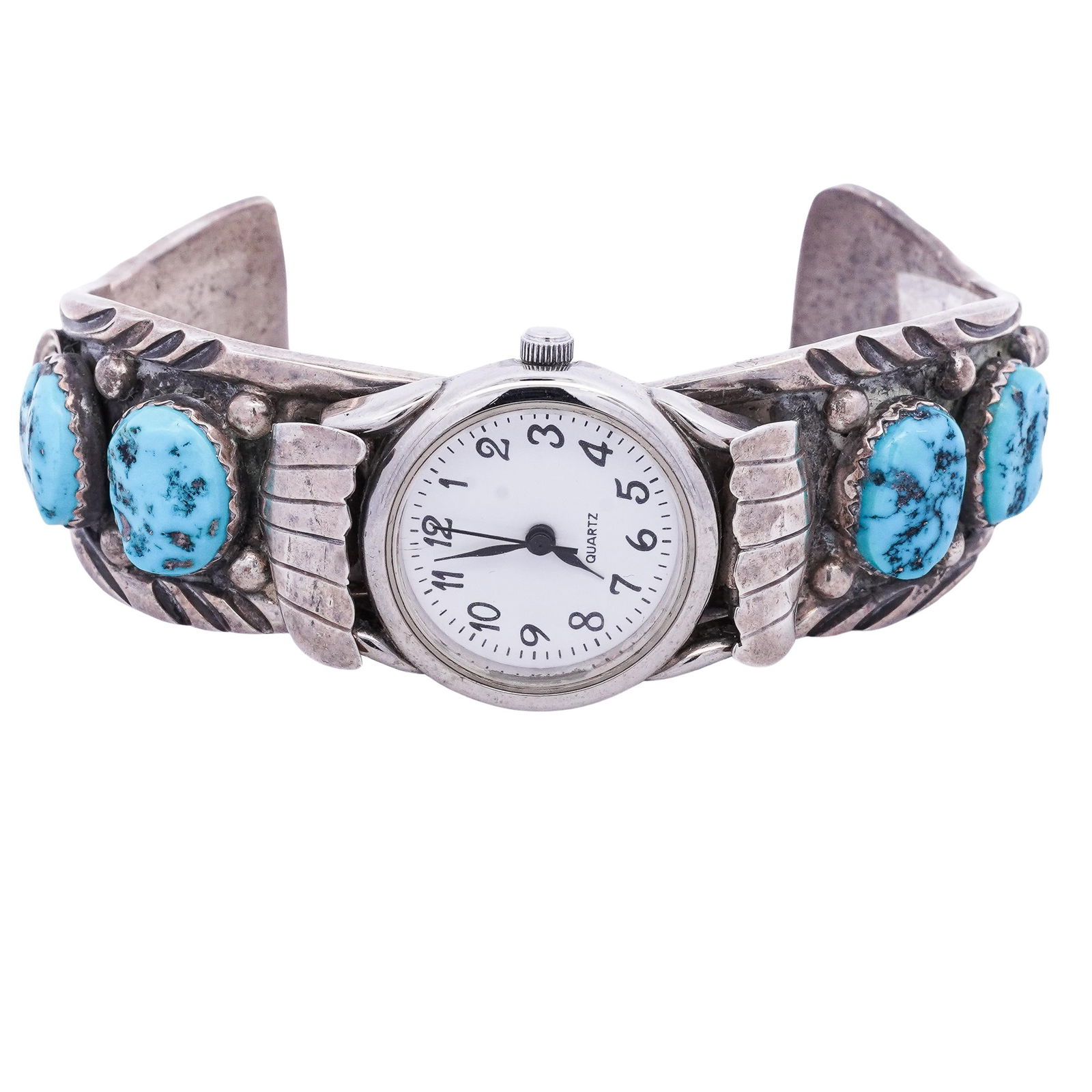 Signed Native American Sterling Silver & Turquoise Watch (1 of 5)