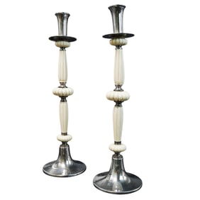 Pair of Tall Christian Dior Silver Plate Bakelite Candlesticks