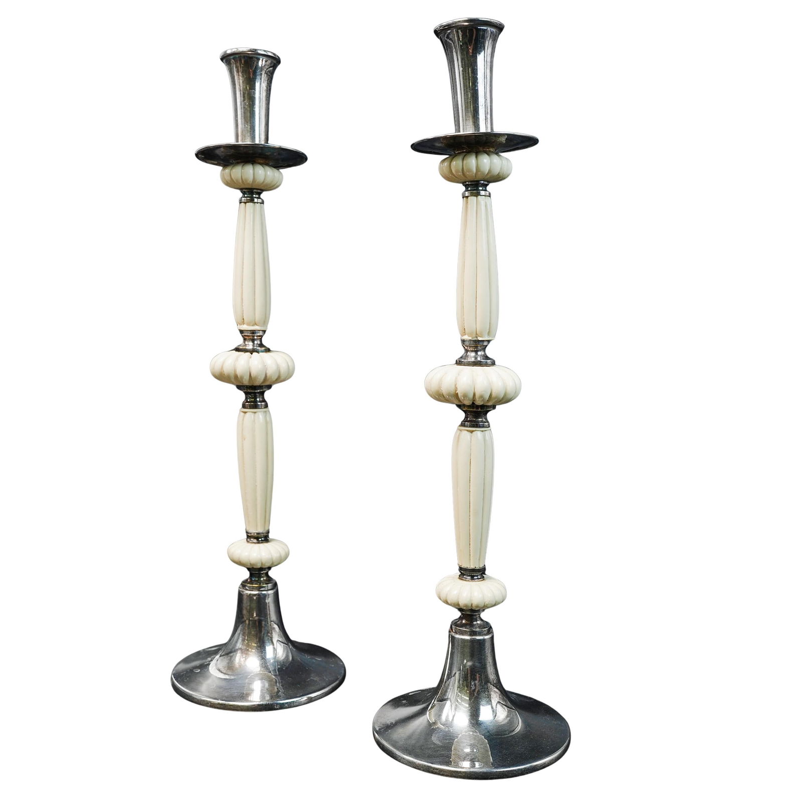 Pair of Tall Christian Dior Silver Plate Bakelite Candlesticks (1 of 5)