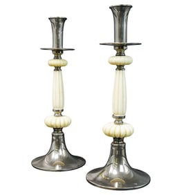 Pair of Short Christian Dior Silver Plate Bakelite Candlesticks
