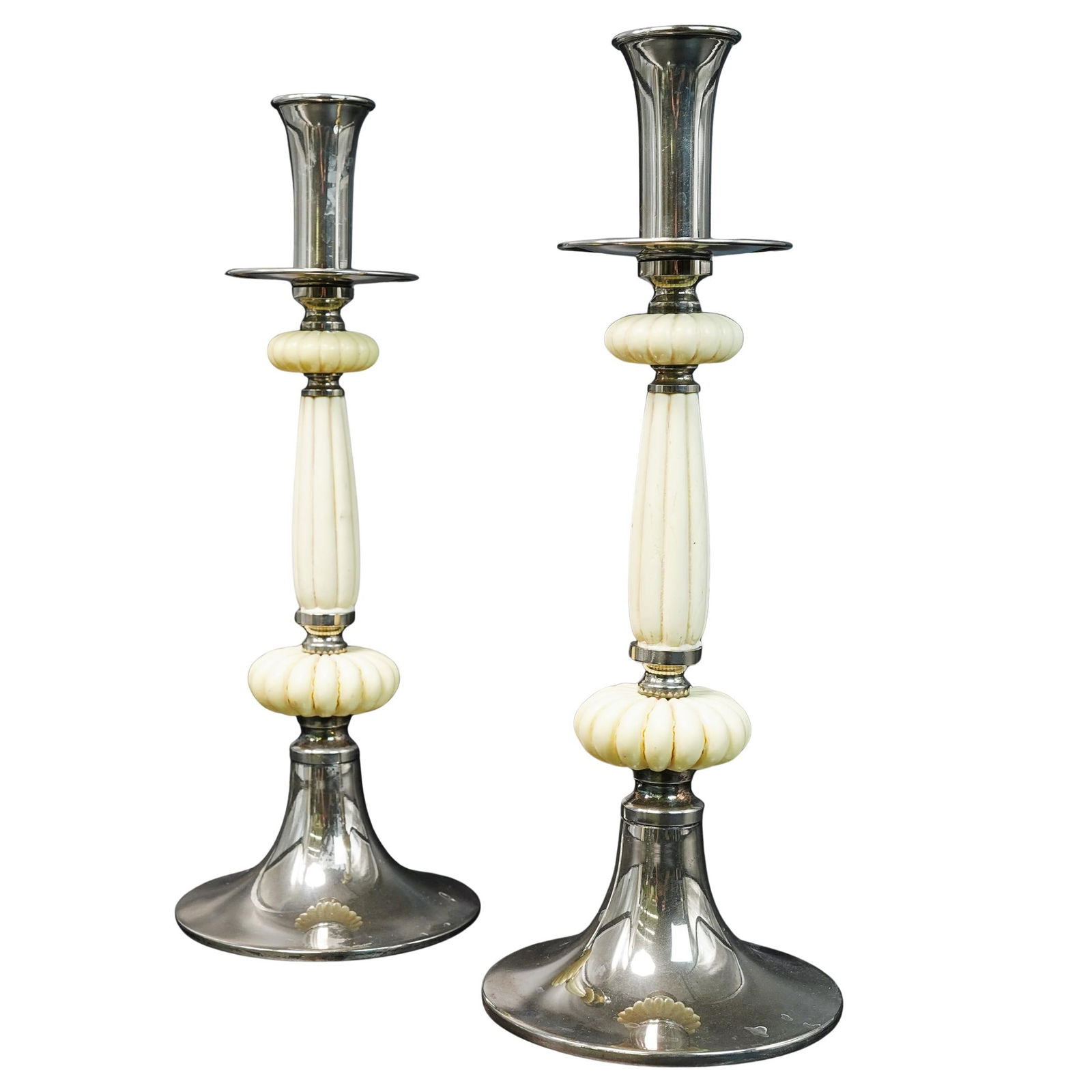 Pair of Short Christian Dior Silver Plate Bakelite Candlesticks (1 of 6)