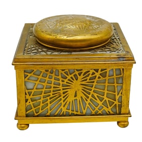 Tiffany Studios Bronze Doré Slag Glass Inkwell