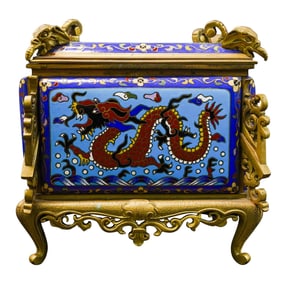 19th Century French Dragon Champleve Enamel Jewelry Box