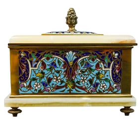 Antique French Champleve Enamel Jewelry Box