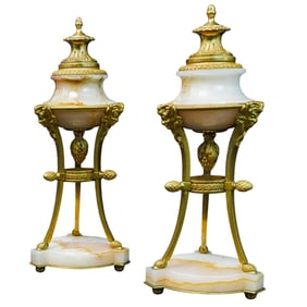 Pair of French Gilt Bronze and Onyx Ormolu Cassolettes