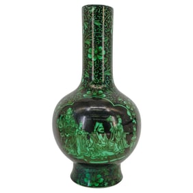 Antique Chinese Famille Noire Porcelain Bottle Neck Vase