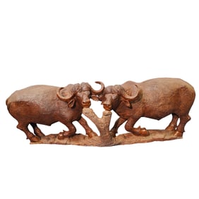 Large Carved Wood Buffalo Sculpture