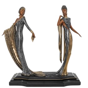 Erte (Russian/French, 1892-1990) Bronze "Dueto" Sculpture