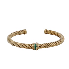 David Yurman 14K Gold With Emerald Cuff Bracelet