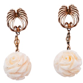 14k Gold and Carved Bone Earrings