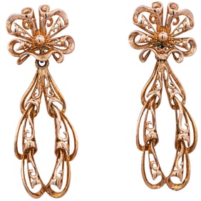 14k Gold Filigree Dangle Earrings