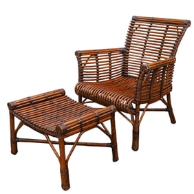 (2 Pc) Vintage Rattan Chair and Ottoman