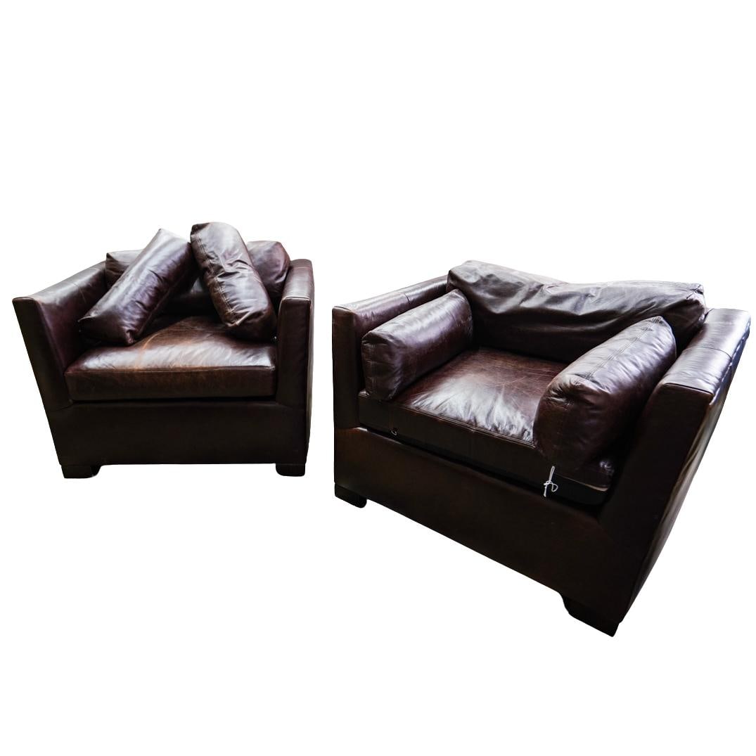 Pair Of Brown Leather Oversized Club Chairs (1 of 9)