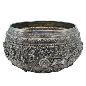 Antique Burmese Silver Offering Bowl
