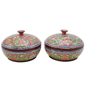 Pair of Antique Chinese Canton Enamel Boxes