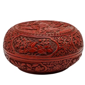 Large Antique Chinese Carved Cinnabar Lacquer Box