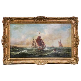 19th Century Signed Maritime Oil On Canvas Painting