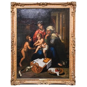 After Giulio Romano 19th Cent "The Madonna of the Cat" Oil Painting