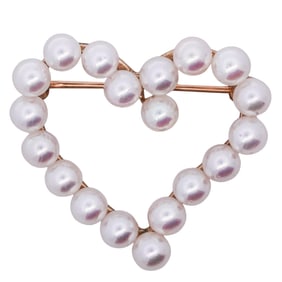 14k Gold and Pearl Heart Brooch