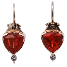 14k Gold Orange Citrine and Diamond Earrings