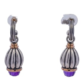 14K Gold Sterling Silver And Amethyst Designer Earrings